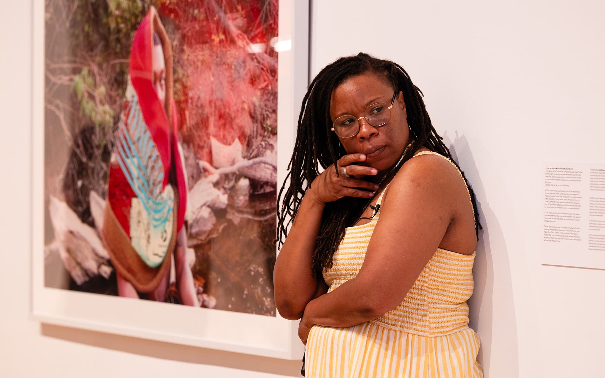 InConversation TomashiJackson DrHorne October2025 PhotoByTashaGorel 2000x1250 Artist Tomashi Jackson inside the exhibition Tomashi Jackson: Across the Universe at Contemporary Arts Museum Houston, 2025. Photo by Tasha Gorel.