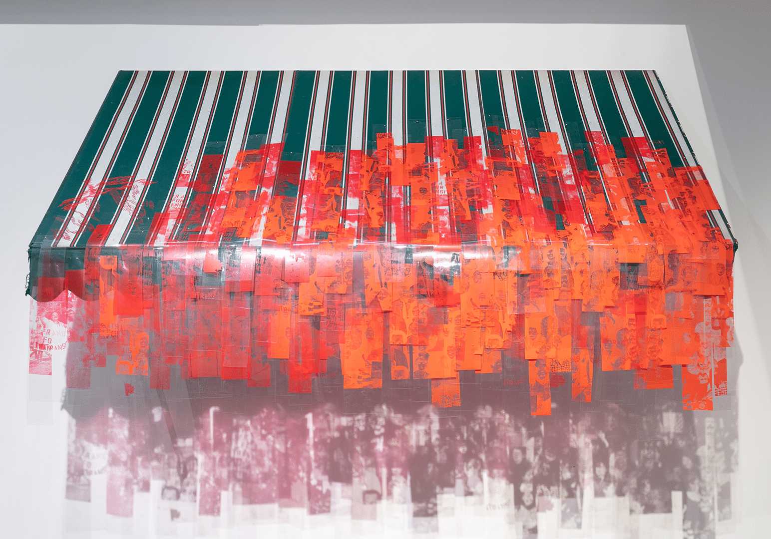 Tomashi Jackson, Interstate Love Song (Friends of Clayton County Transit)(Pitts Road Station Opposition), 2018.  Mixed media. 40 1/4 x 111 1/2 x 42 1/4 inches. Courtesy the artist and Tilton Gallery.