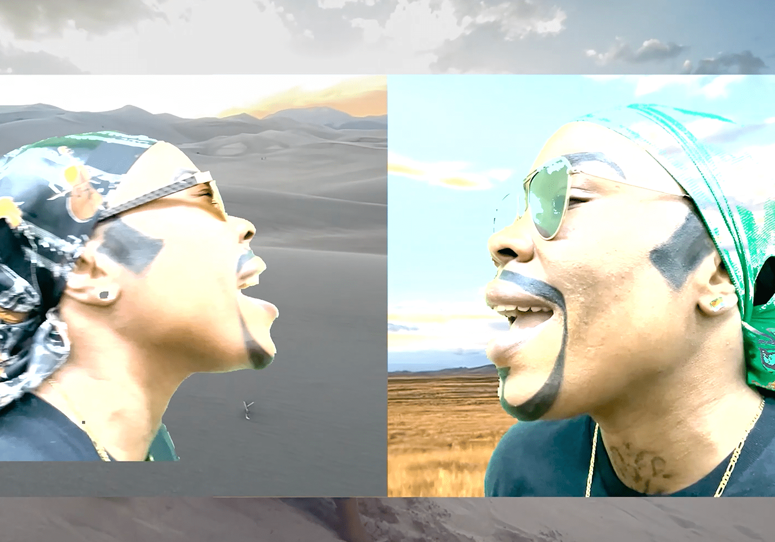 Tommy Tonight, Slow Down (Love Song for the Great Sand Dunes), 2023. Single-channel video with sound. Duration: 4:51 minutes. Videography: Adam Gildar, Miranda Lash; Editors: Tomashi Jackson, Fahmy Abdisheikh, McCristol Harris III; Thanks to The Frontier Drive Inn and Alluvium Studio, Center, Colorado. Courtesy the artist and Tilton Gallery. 